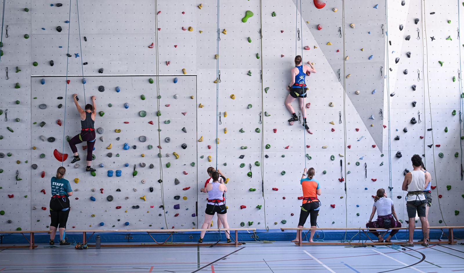 Hoch hinaus: An der Kletterwand waren sowohl Griffkraft als auch Köpfchen gefragt, um die Routen zu meistern.